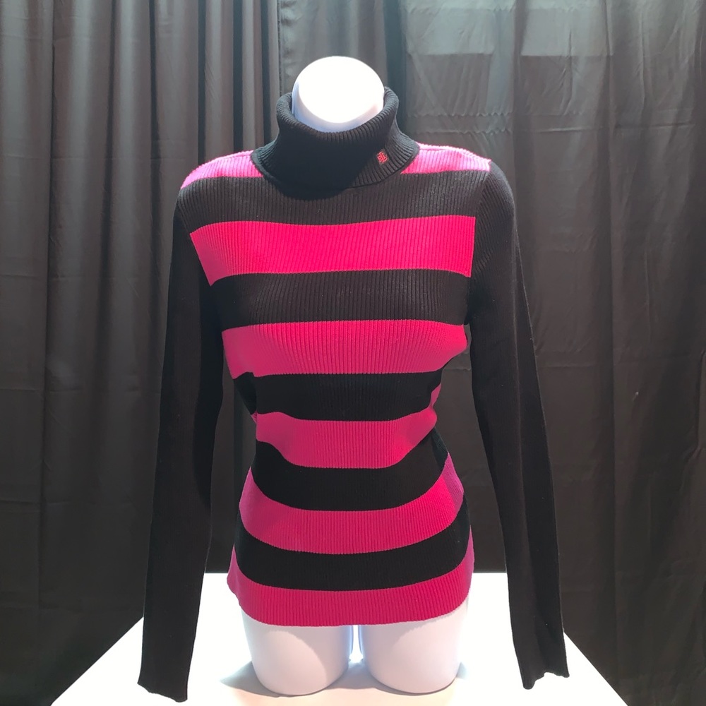 Ralph Lauren Pink/Black Striped Turtleneck Sweater